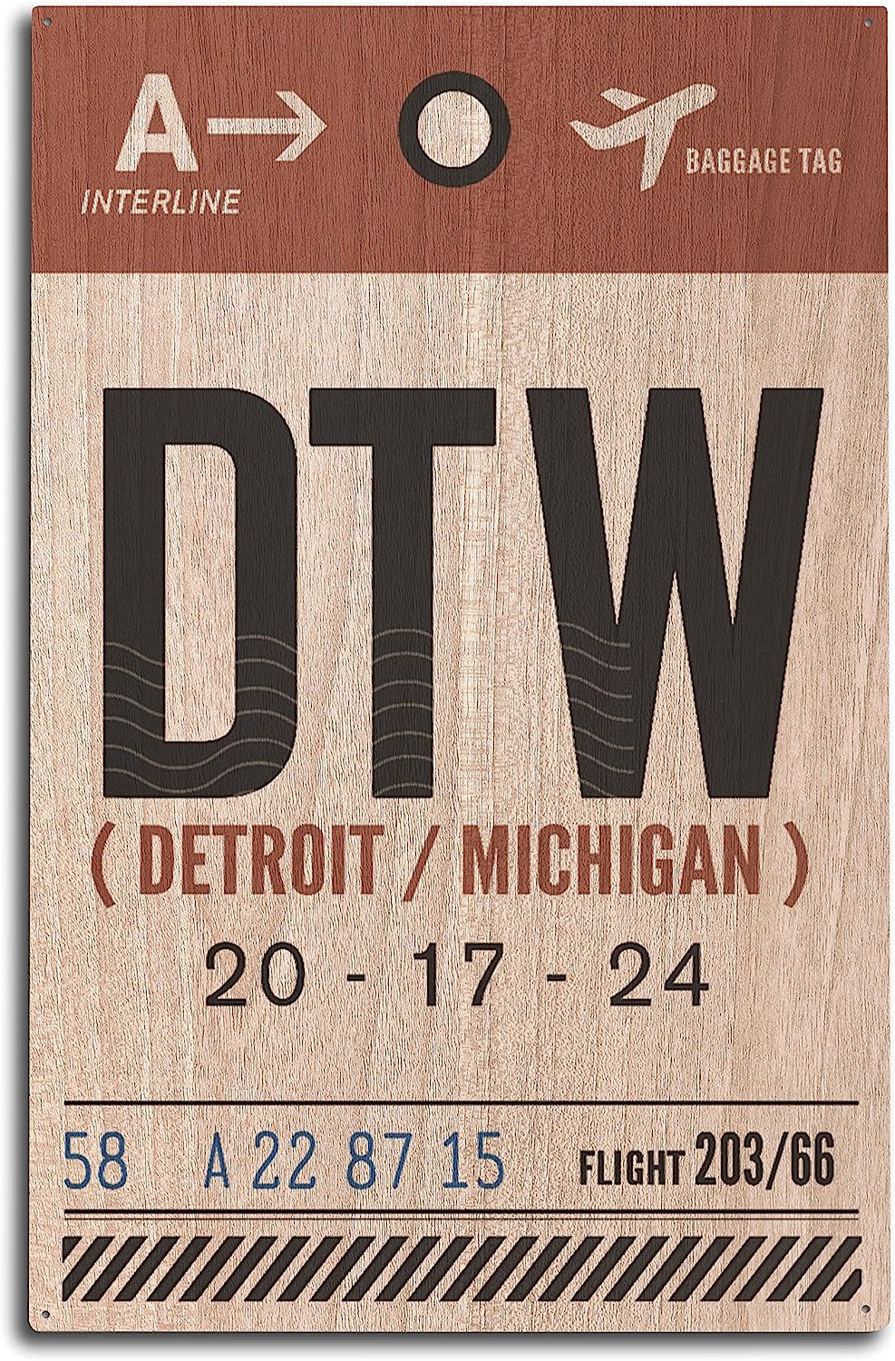 Detroit DTW Tag Wooden Sign