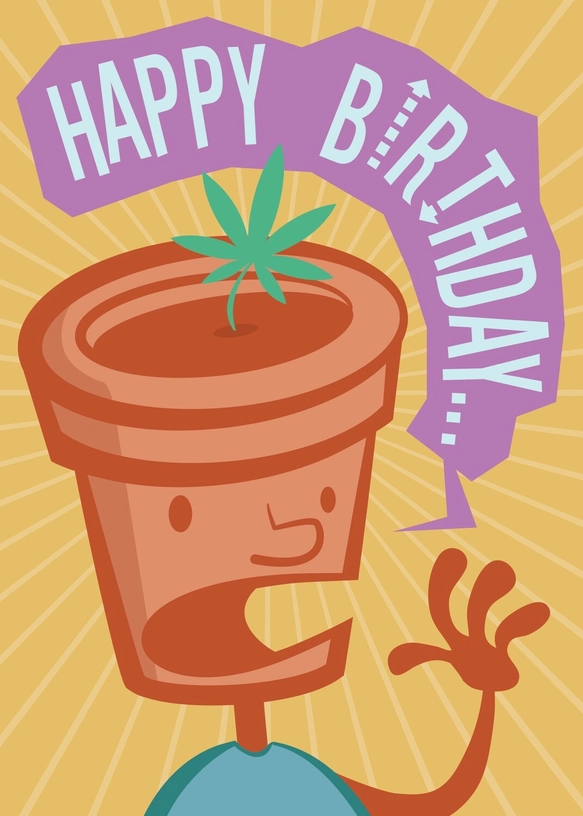 Card Pot Leaf Birthday