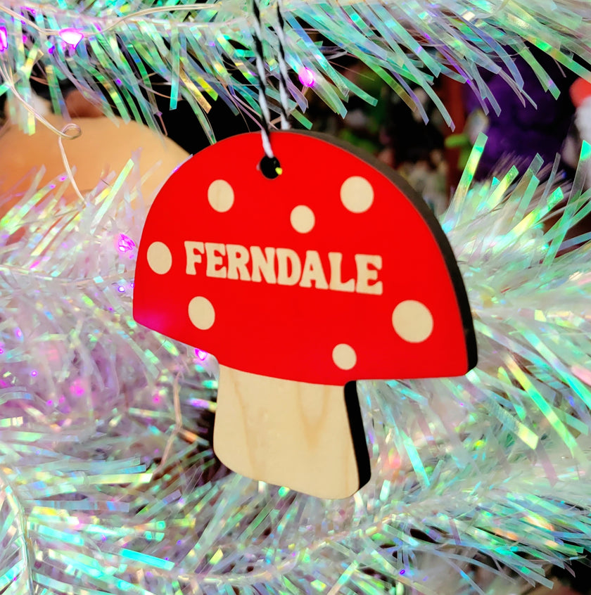 Mushroom Die Cut Wooden Ornament Ferndale