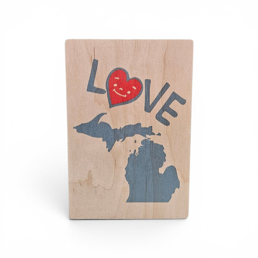 Love Michigan Wooden Postcard