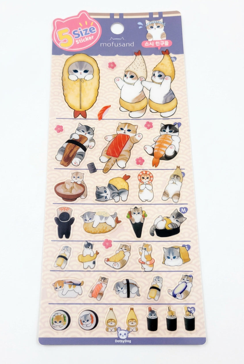 Mofusand Fried Shrimp & Sushi Puffy Sticker Sheet