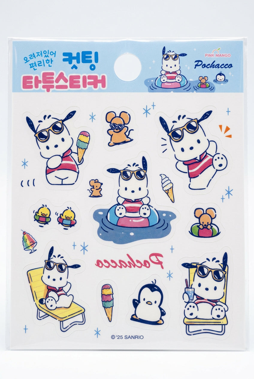 Sanrio Pochacco Summer Time Die-Cut Tattoo Stickers