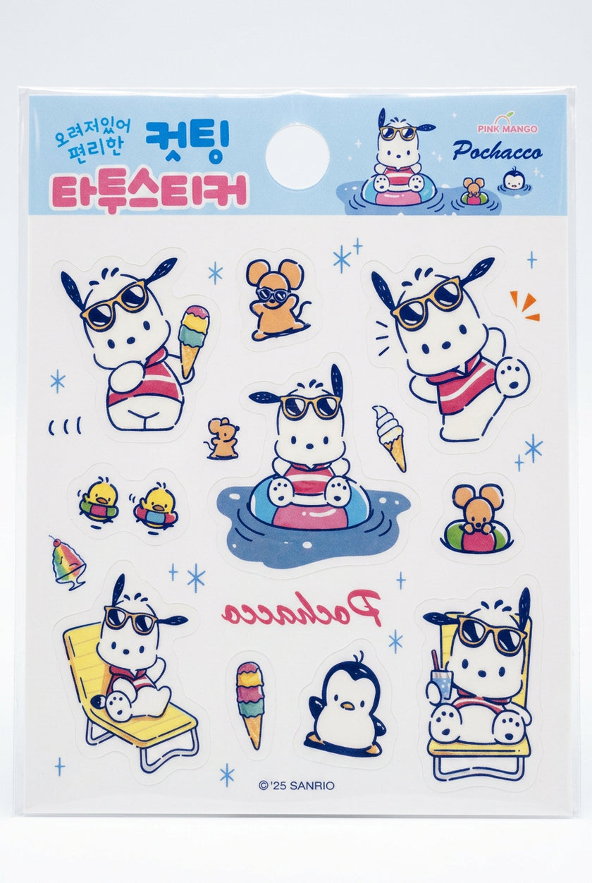 Sanrio Pochacco Summer Time Die-Cut Tattoo Stickers