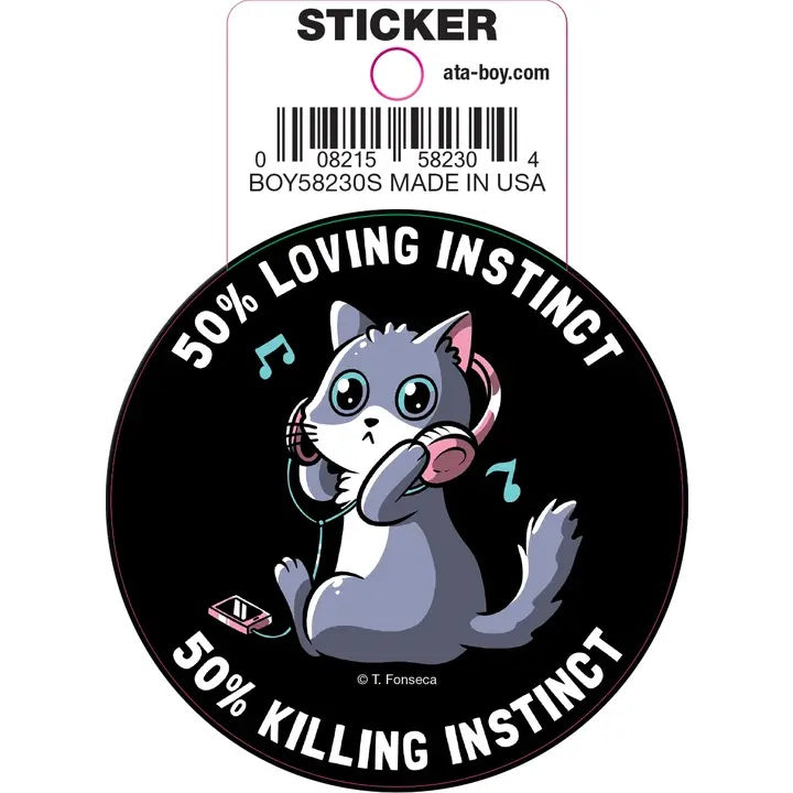 50% Loving Instinct 50% Killing Instinct Cat Die Cut Sticker