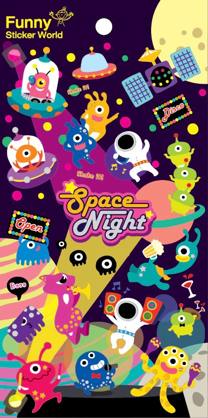 Alien Space Night Stickers Funny Sticker World
