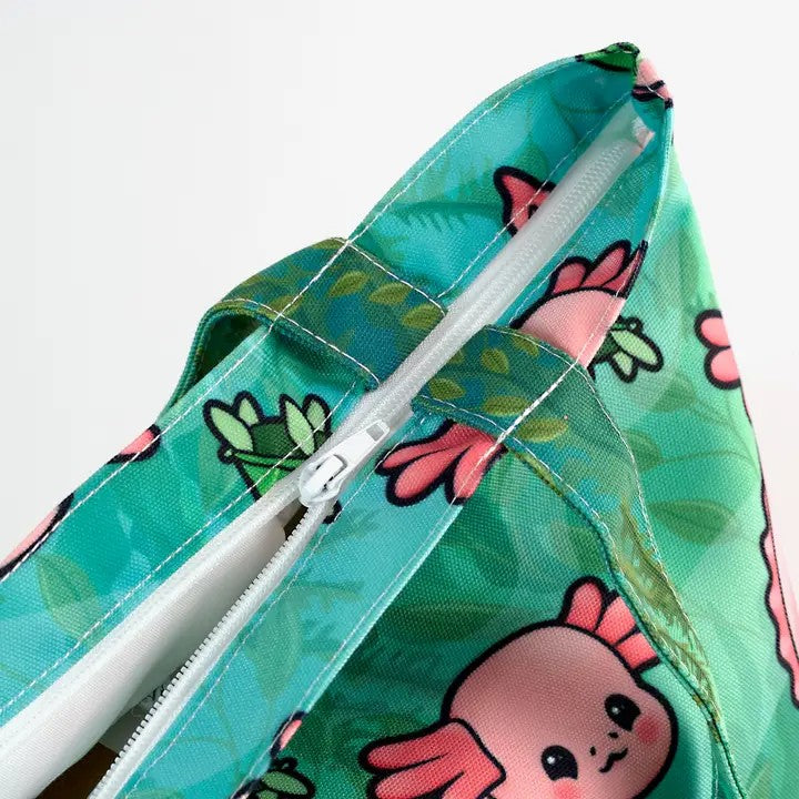 Axolotl & Turtle Zipper Tote