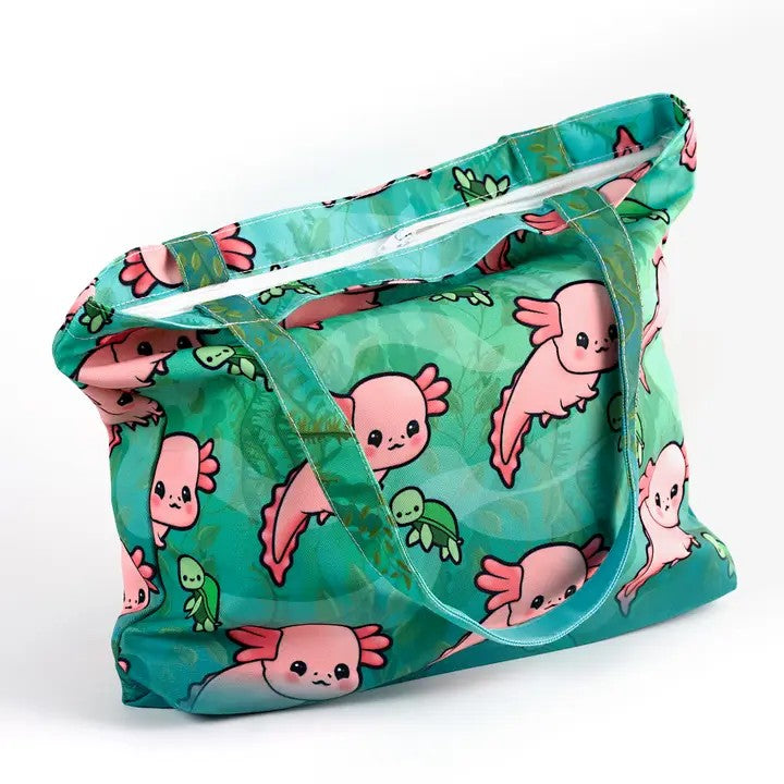 Axolotl & Turtle Zipper Tote