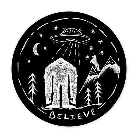 Believe Sticker Bigfoot UFO