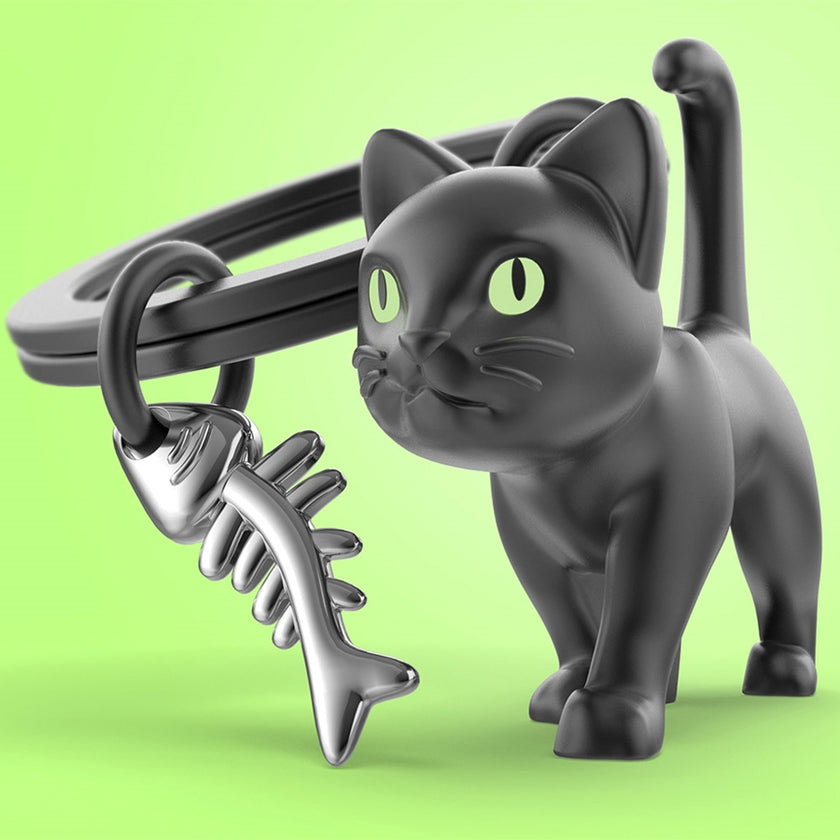 Black Cat Metal Keyring
