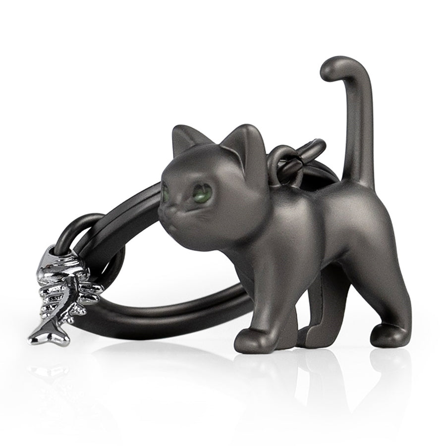 Black Cat Metal Keyring