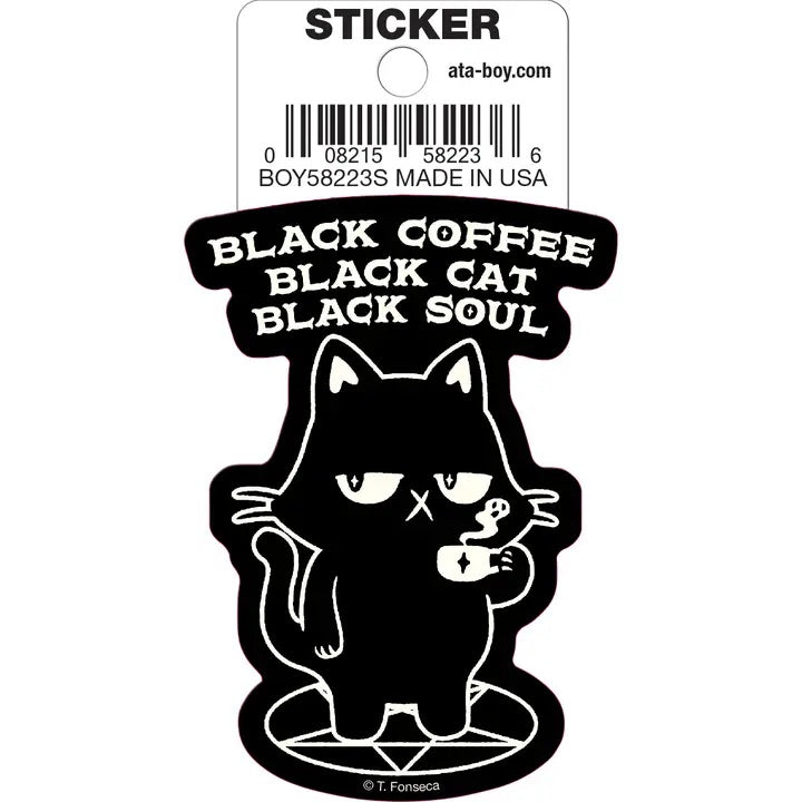 Black Coffee Black Cat Black Soul Die Cut Sticker