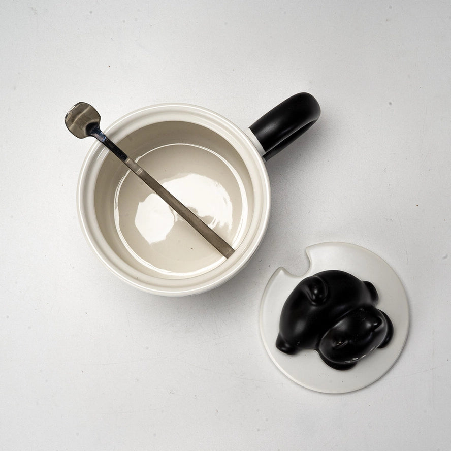 Black Cat Mug With Lid And Spoon 13 oz