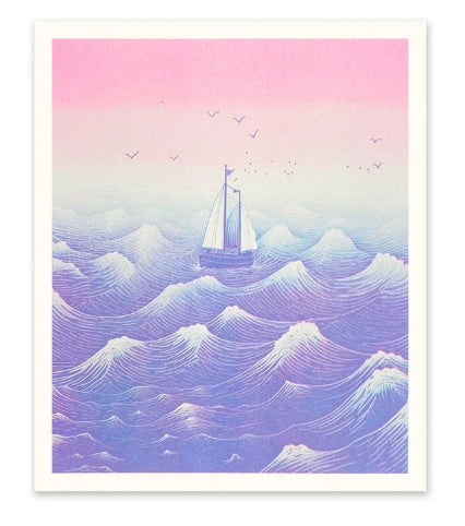 Boats At Sea Risograph Print 10 x 12