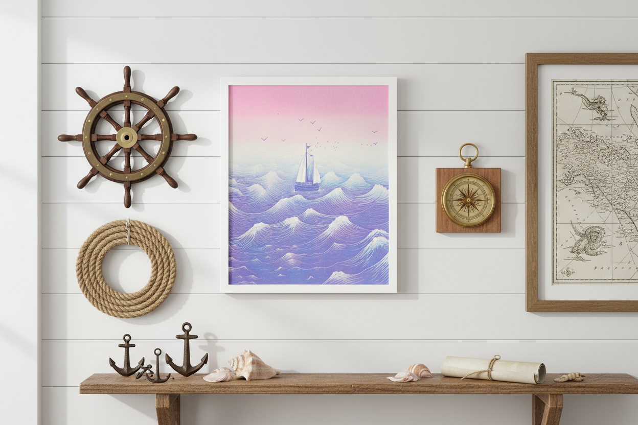 Boats At Sea Risograph Print 10 x 12