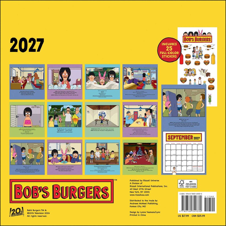 Bob's Burger 2027 Wall Calendar