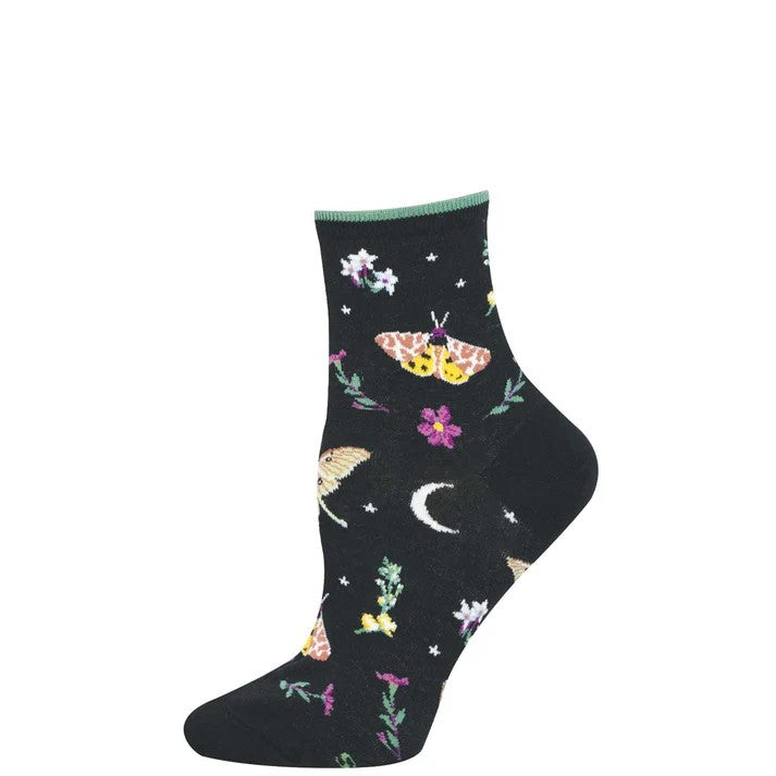 Botanical Moths Women's Mini Crew Socks Black