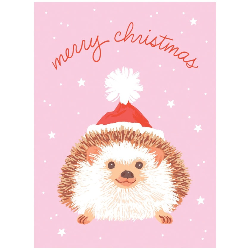 Card Hedgehog Santa Hat Christmas