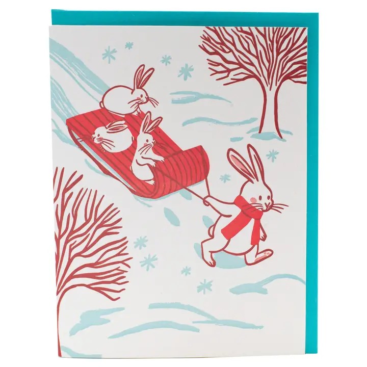 Card Sledding Bunnies