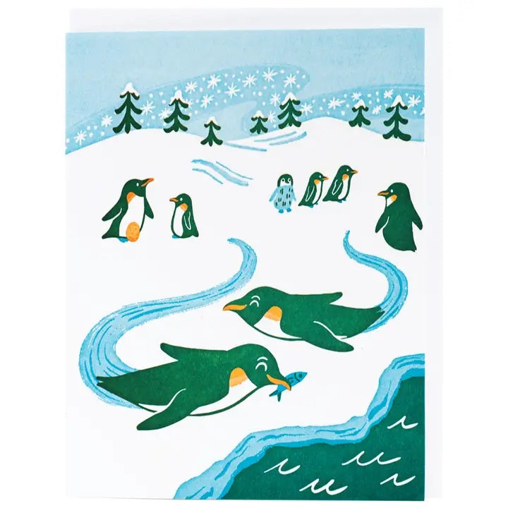 Card Playful Penguins Greetings Holiday