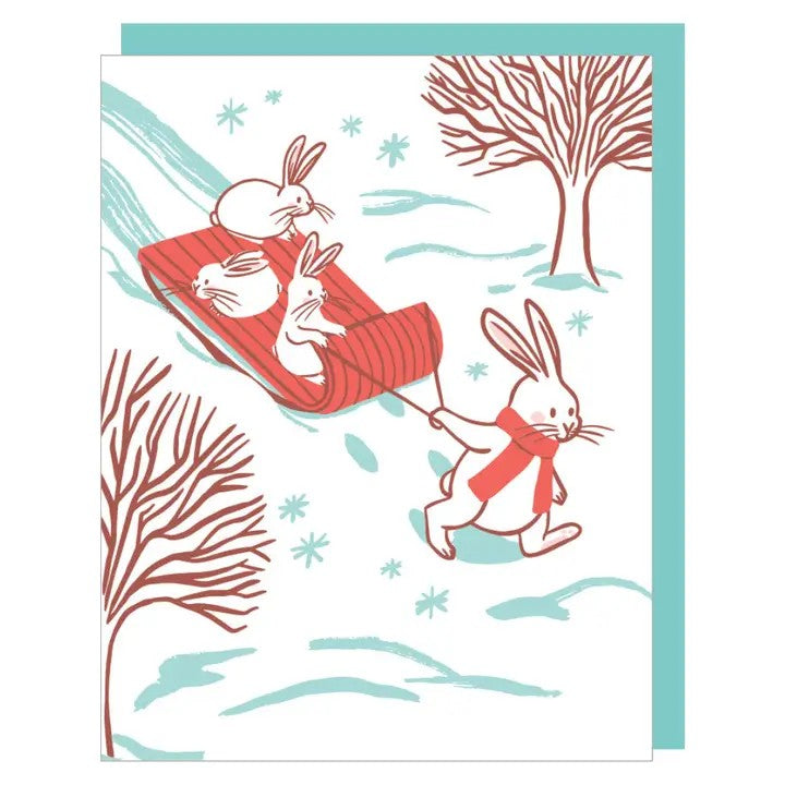 Card Sledding Bunnies