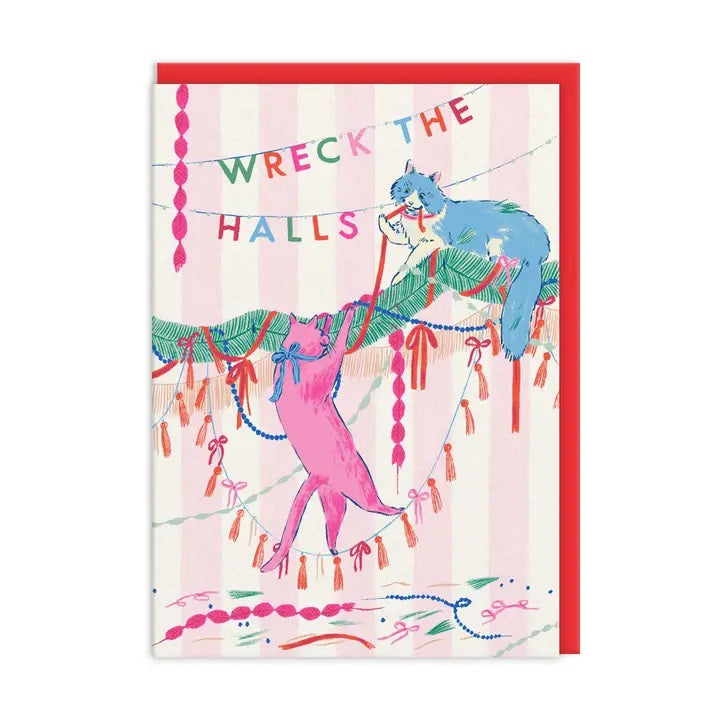 Card Wreck The Halls Cats Critters Christmas