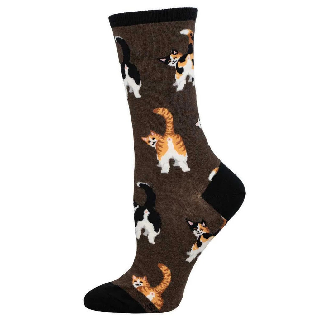Cat Butts Women's Crew Socks Brown Heather