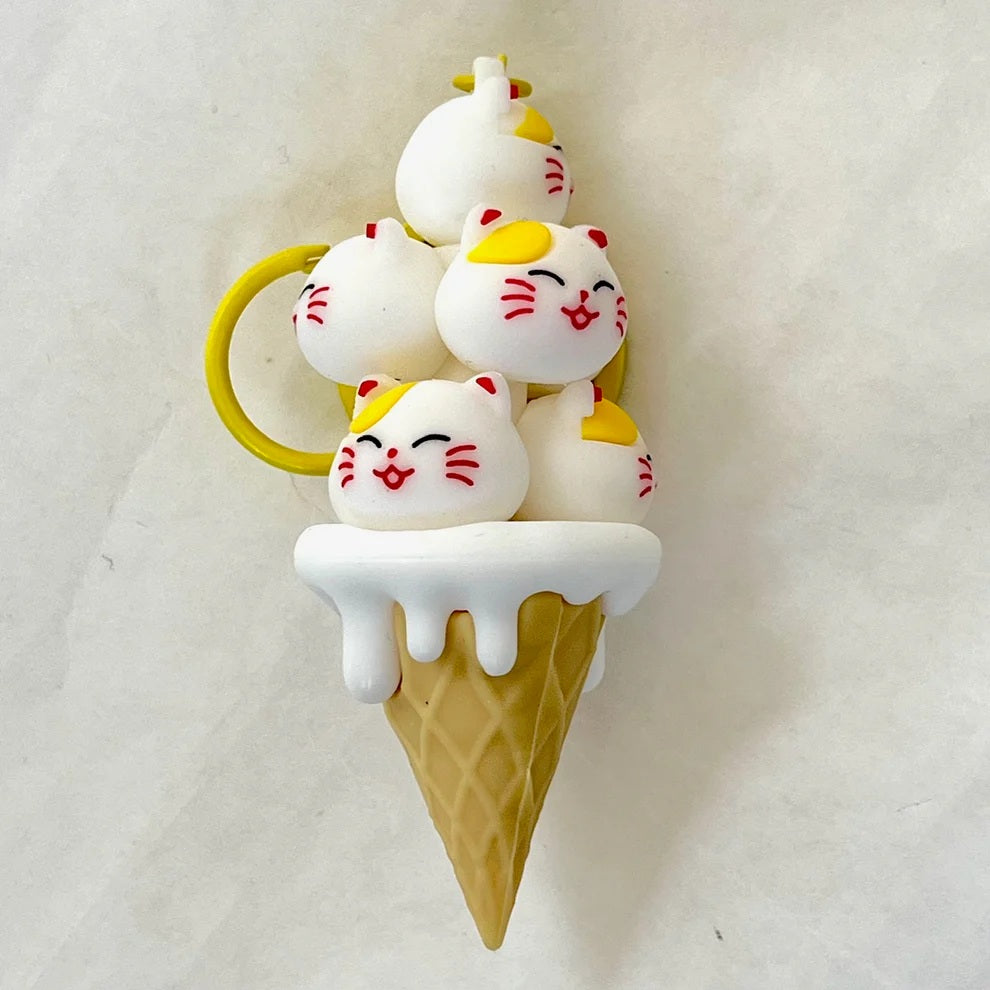 Cat Ice Cream Cone Keychain