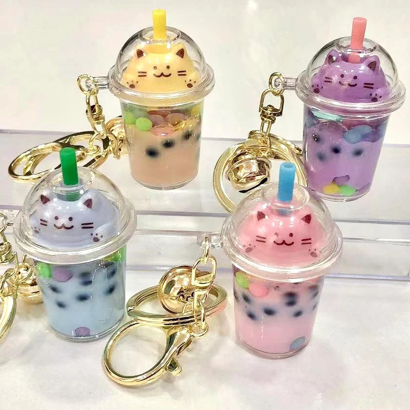 Cat Pastel Boba Milk Keychain