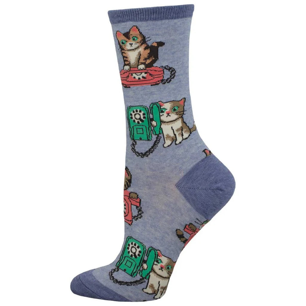 Cat Calls Women's Crew Socks Blue Heather