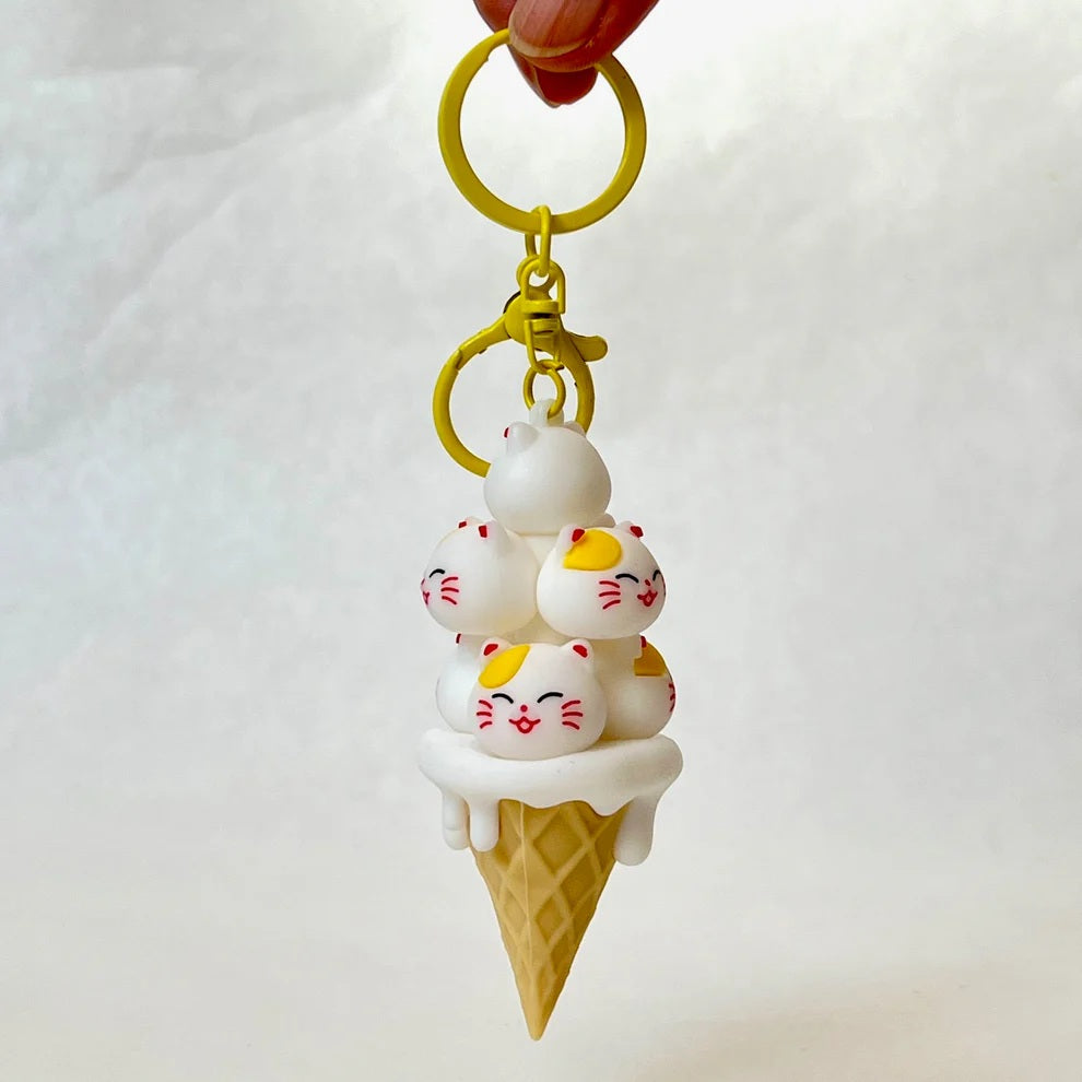 Cat Ice Cream Cone Keychain