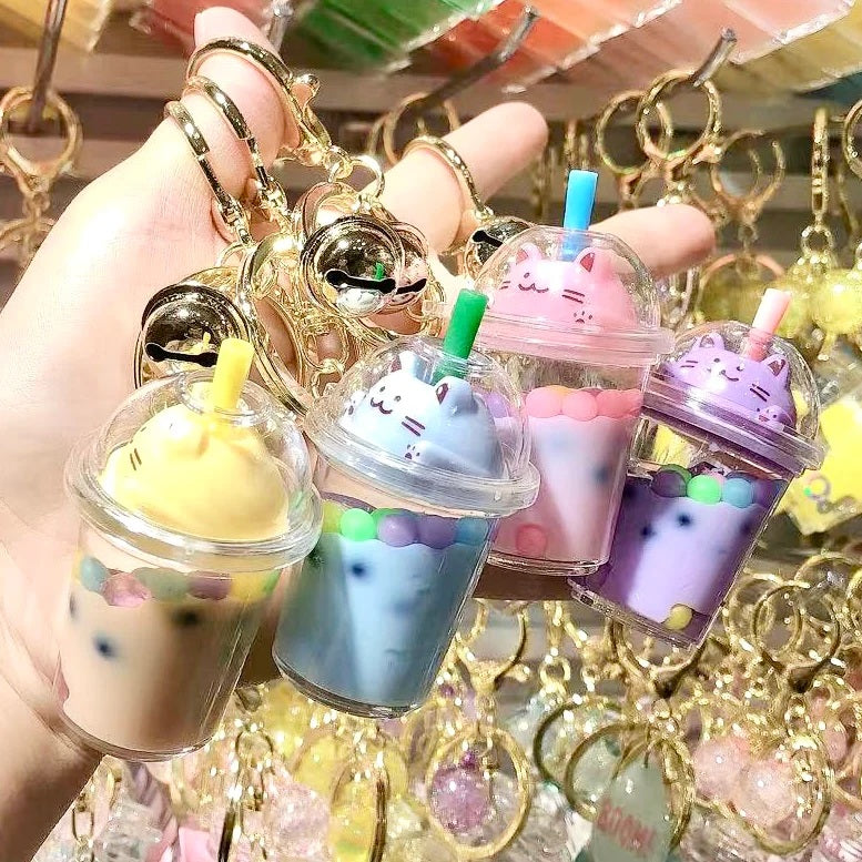 Cat Pastel Boba Milk Keychain