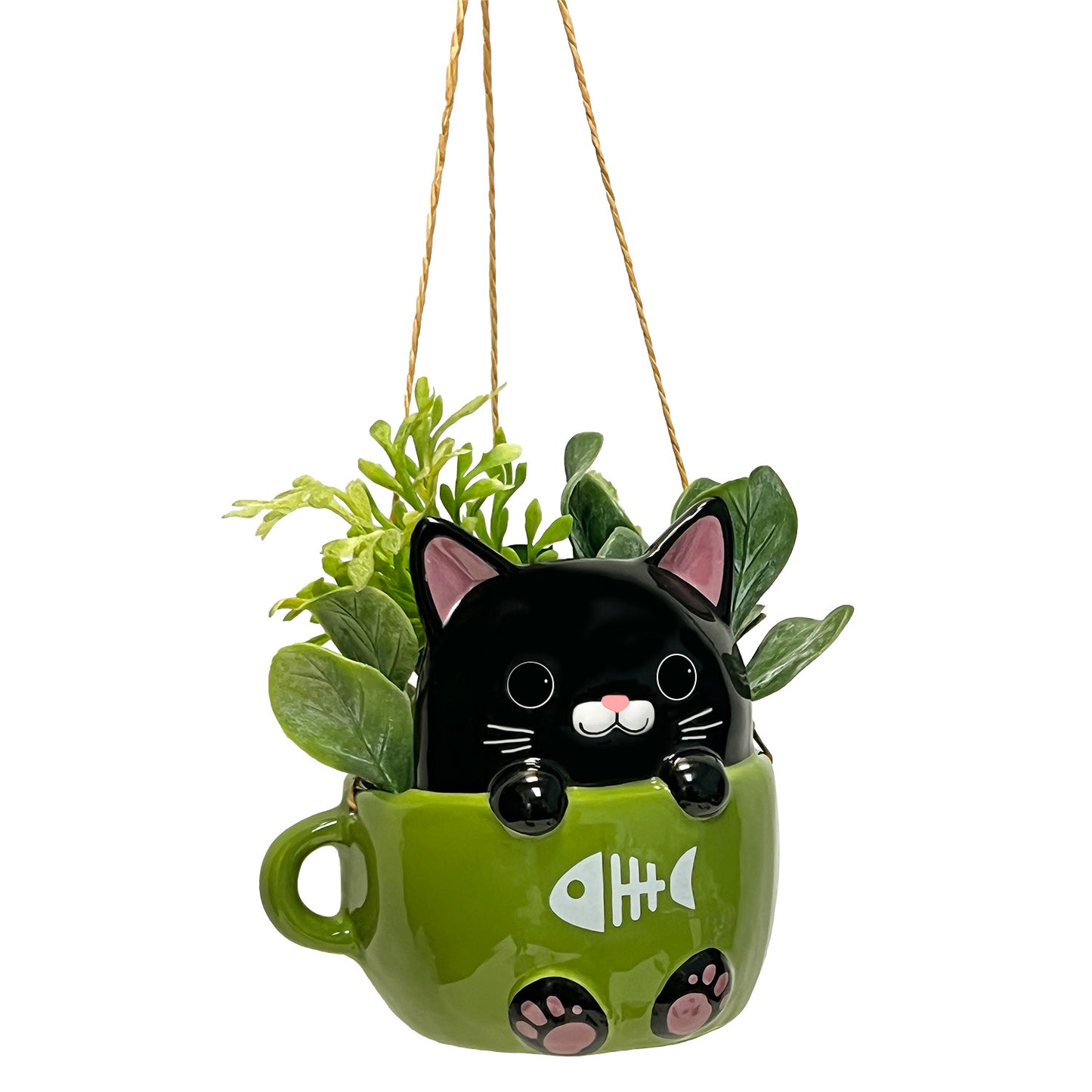 Cats In Cup Ceramic Hanging Planters Assorted