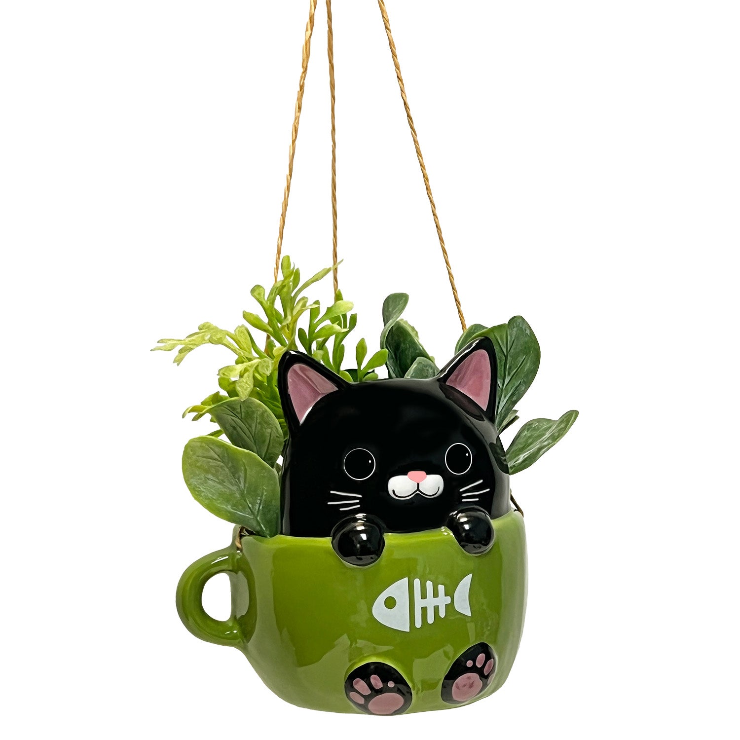Cats In Cup Ceramic Hanging Planters Assorted