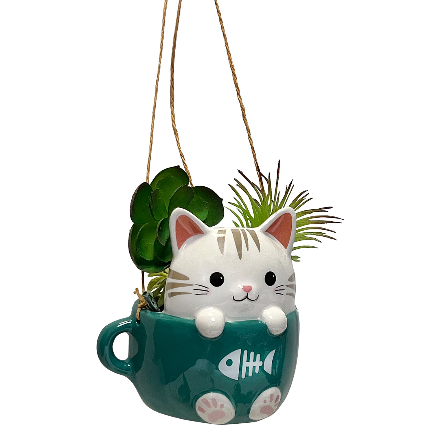 Cats In Cup Ceramic Hanging Planters Assorted