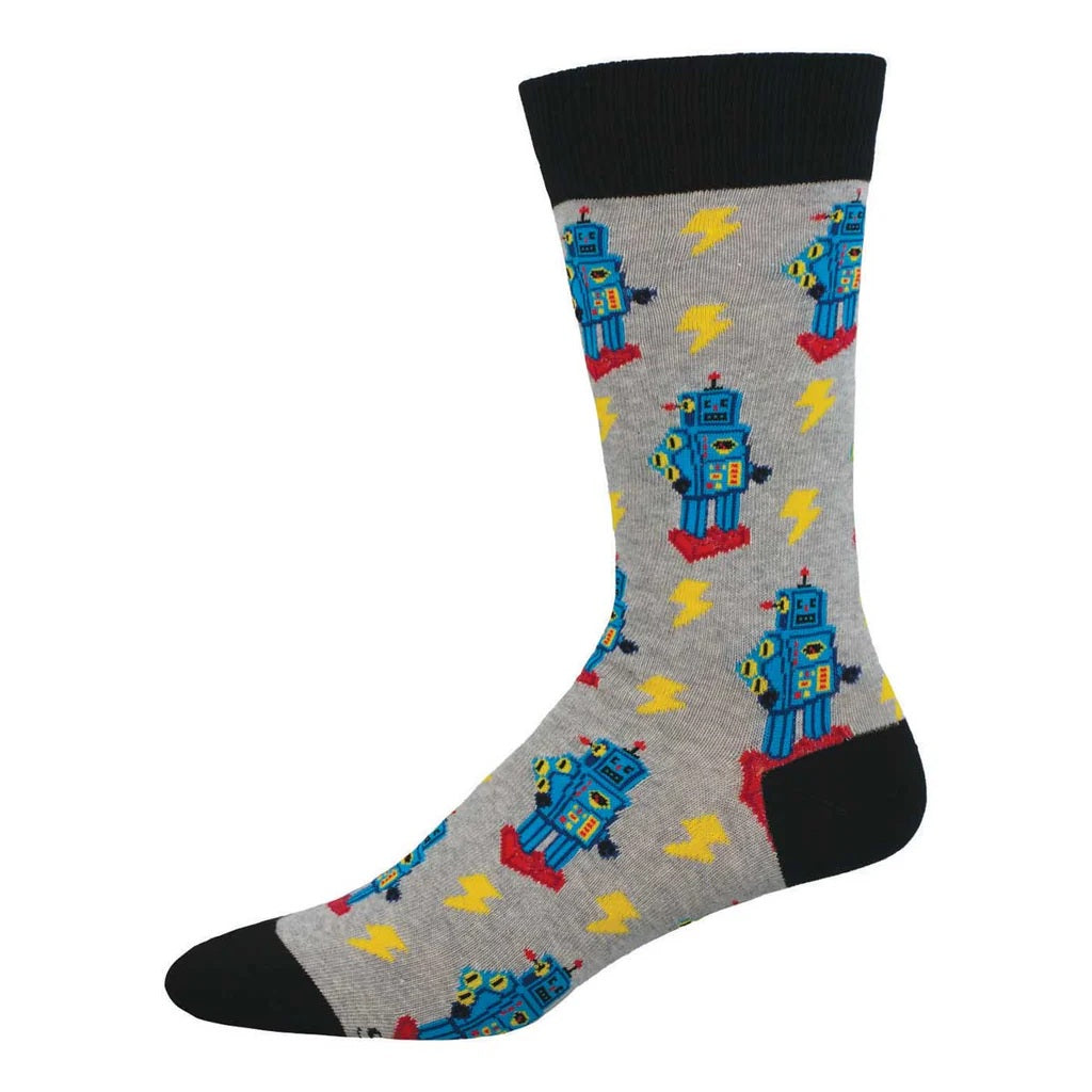 Charge Of The Robots Men's Crew Socks Light Gray Heather