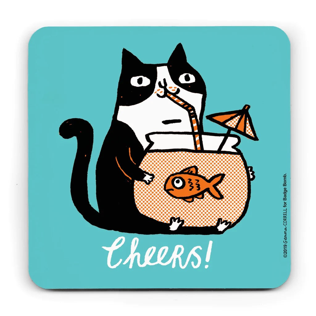 Cheers Fishbowl Cat Coaster