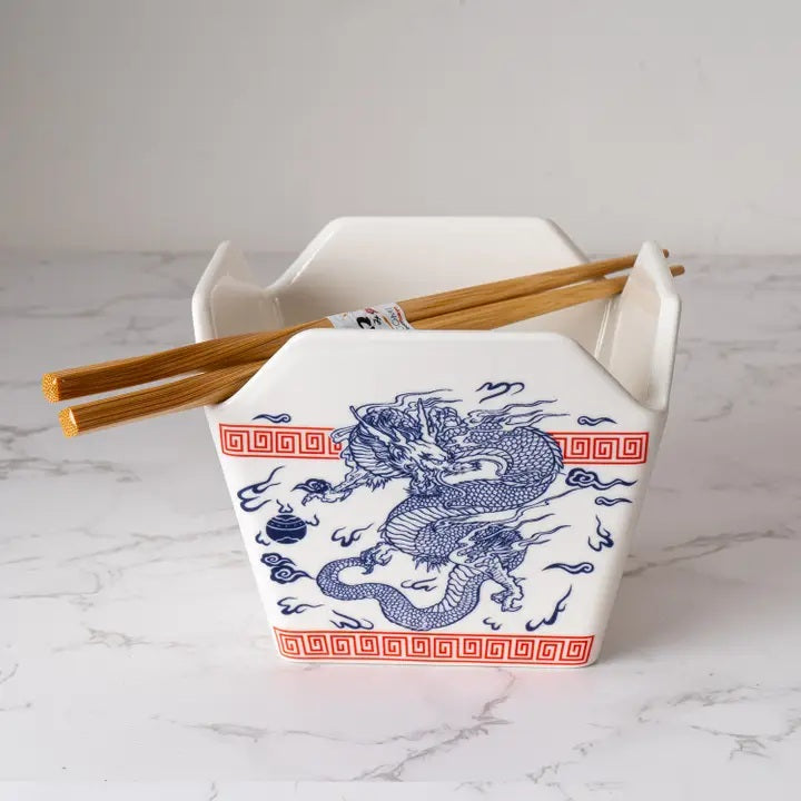 Dragon Serving Bowl With Chopsticks