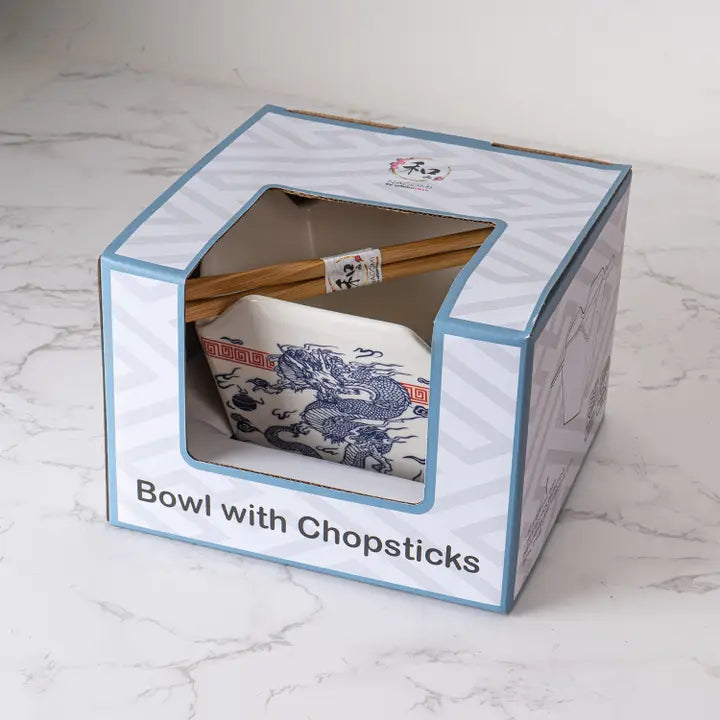 Dragon Serving Bowl With Chopsticks