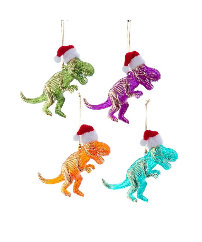 Colorful Assorted Plastic Dinosaur With Santa Hat Ornament