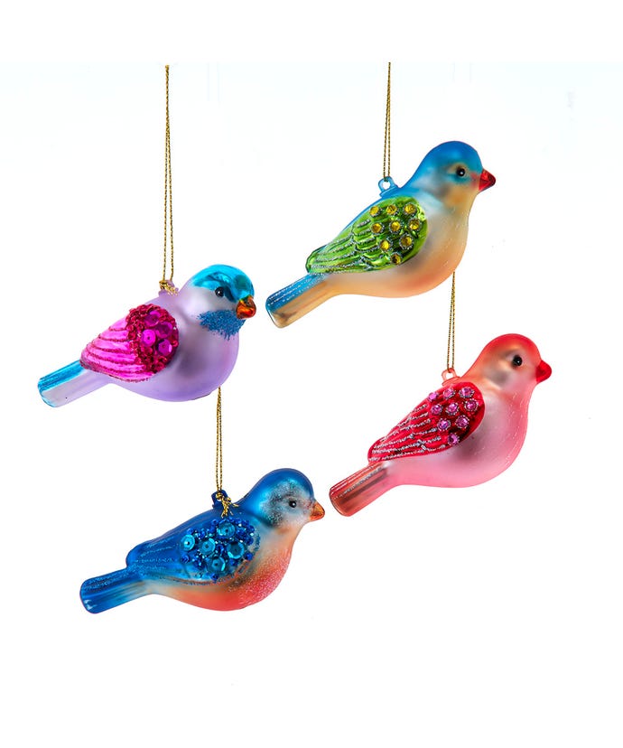 Colorful Bird Glass Ornament Asst 4"