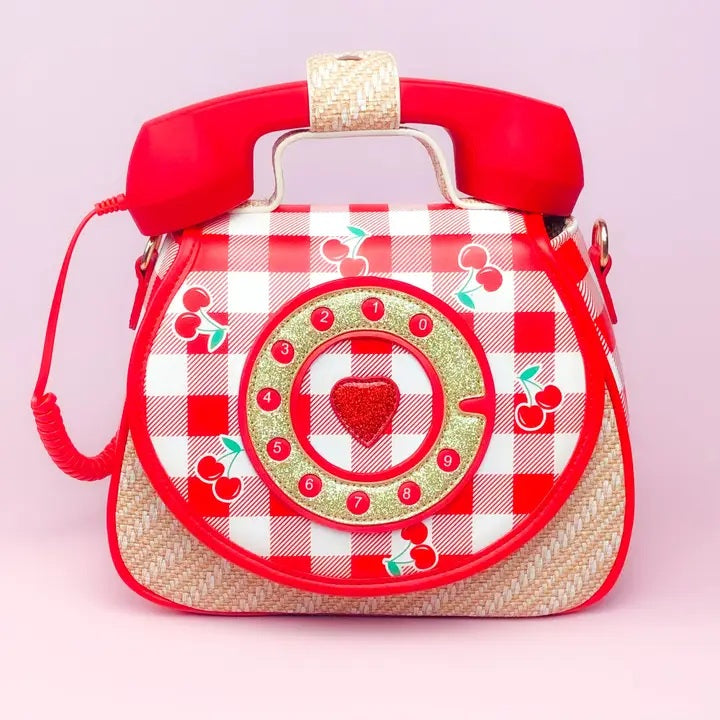 Convertible Phone Handbag Cherry Gingham