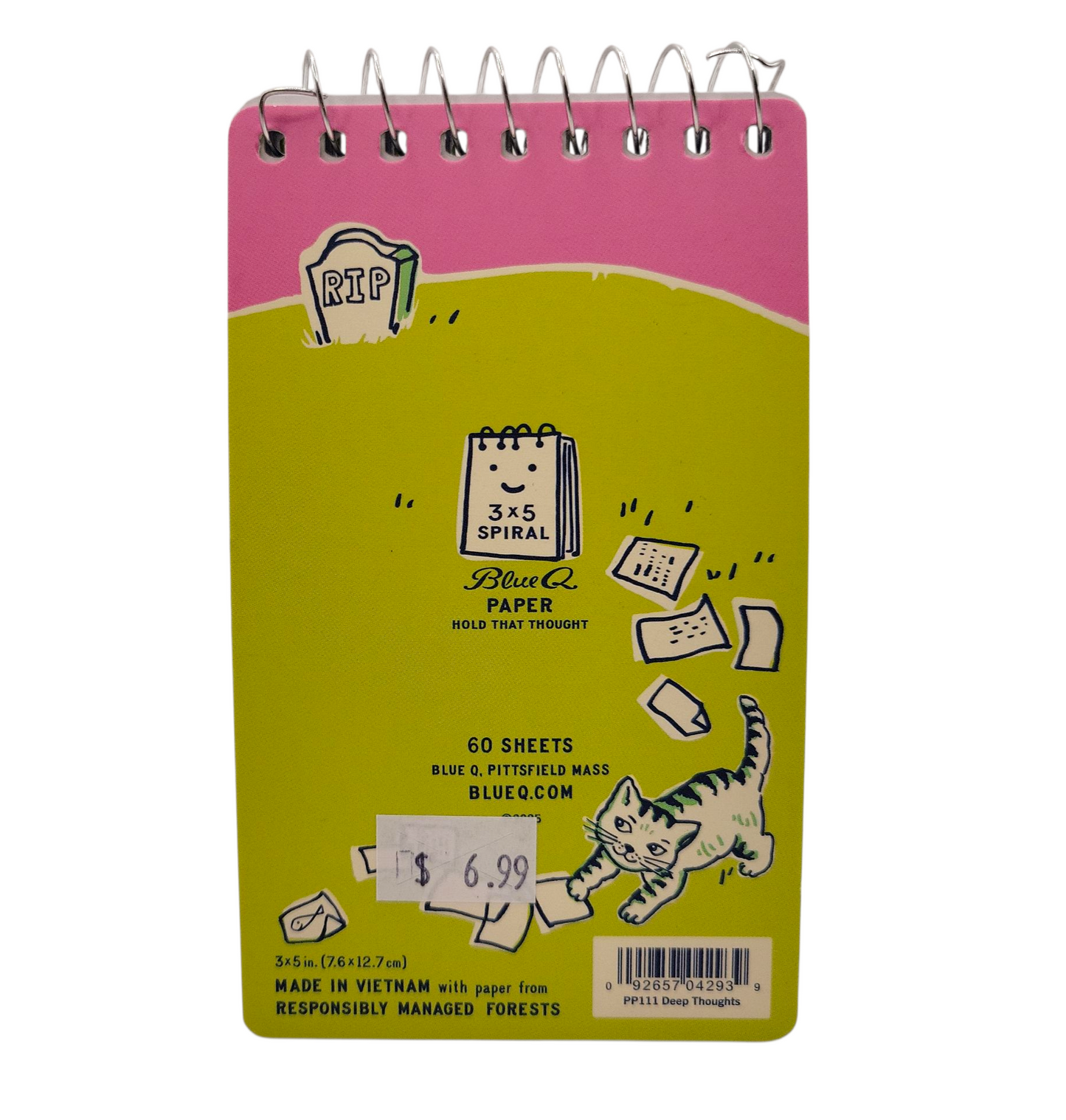 Deep Thoughts For My Cat 3x5 Spiral Notebook