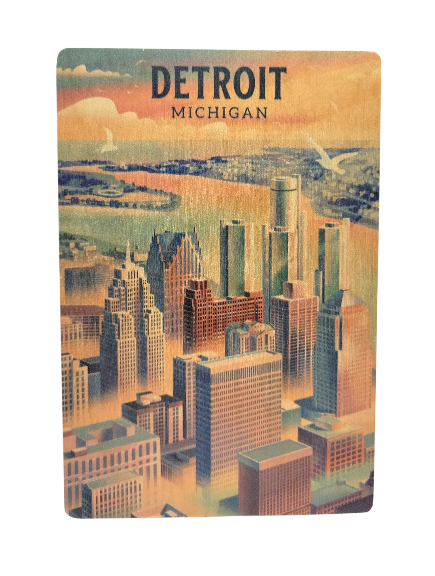 Detroit City Michigan Wood Postcard