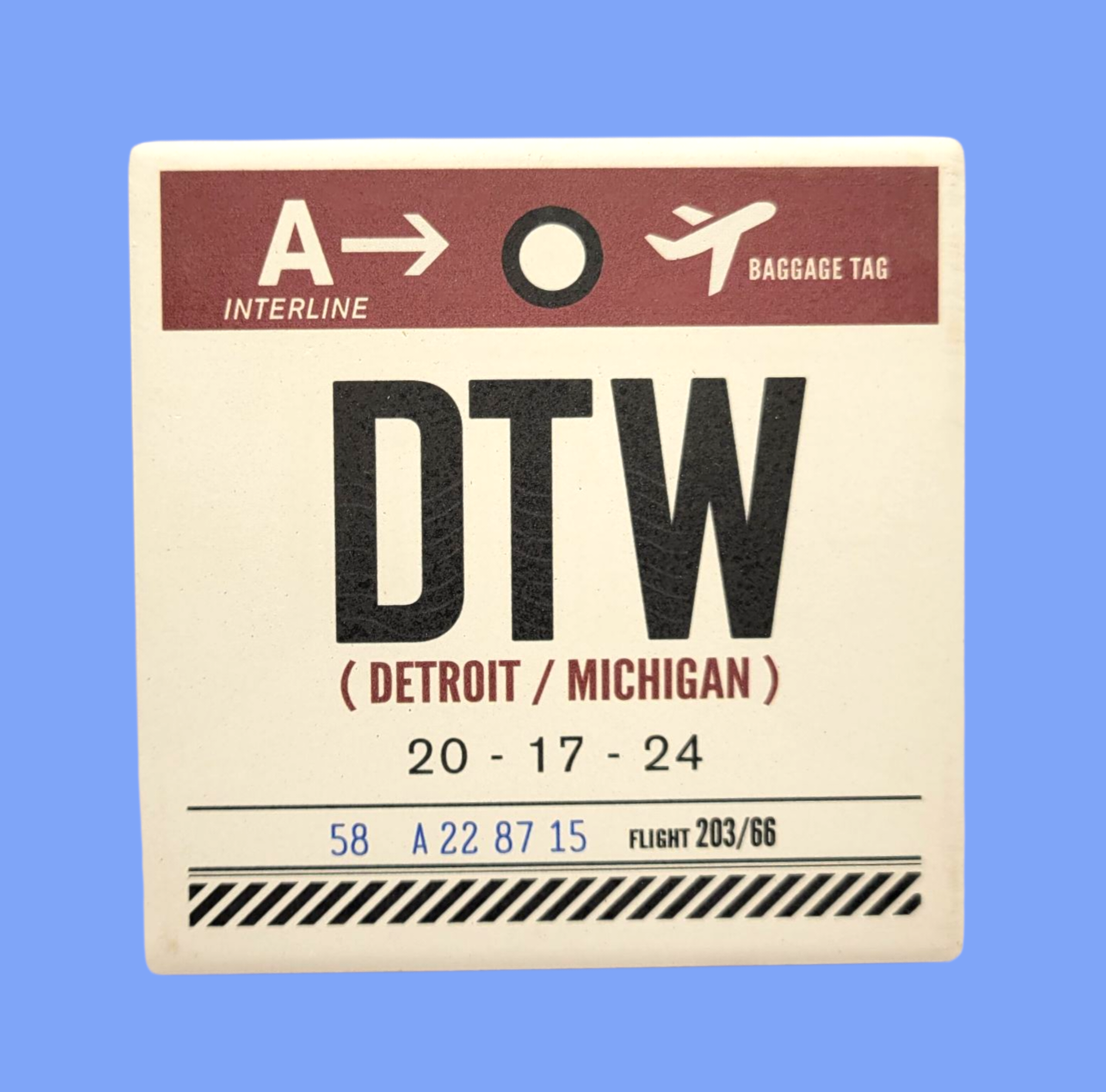 Detroit DTW Luggage Tag Coaster