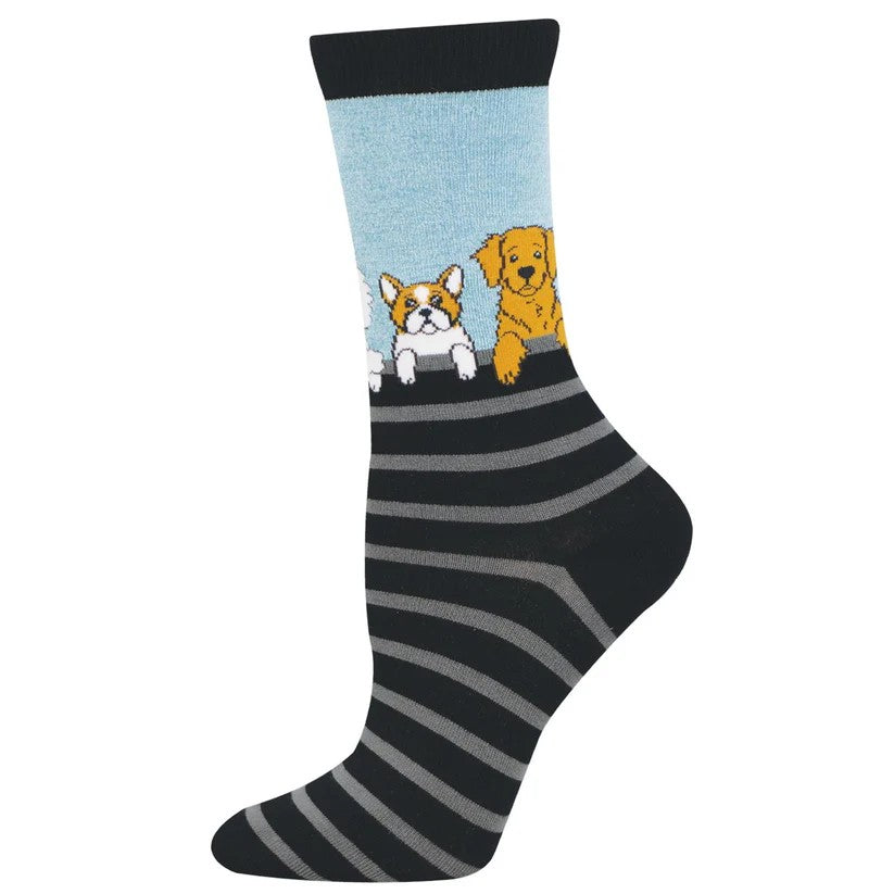 Dog Gone Stripes Women's Bamboo Socks Blue Heather