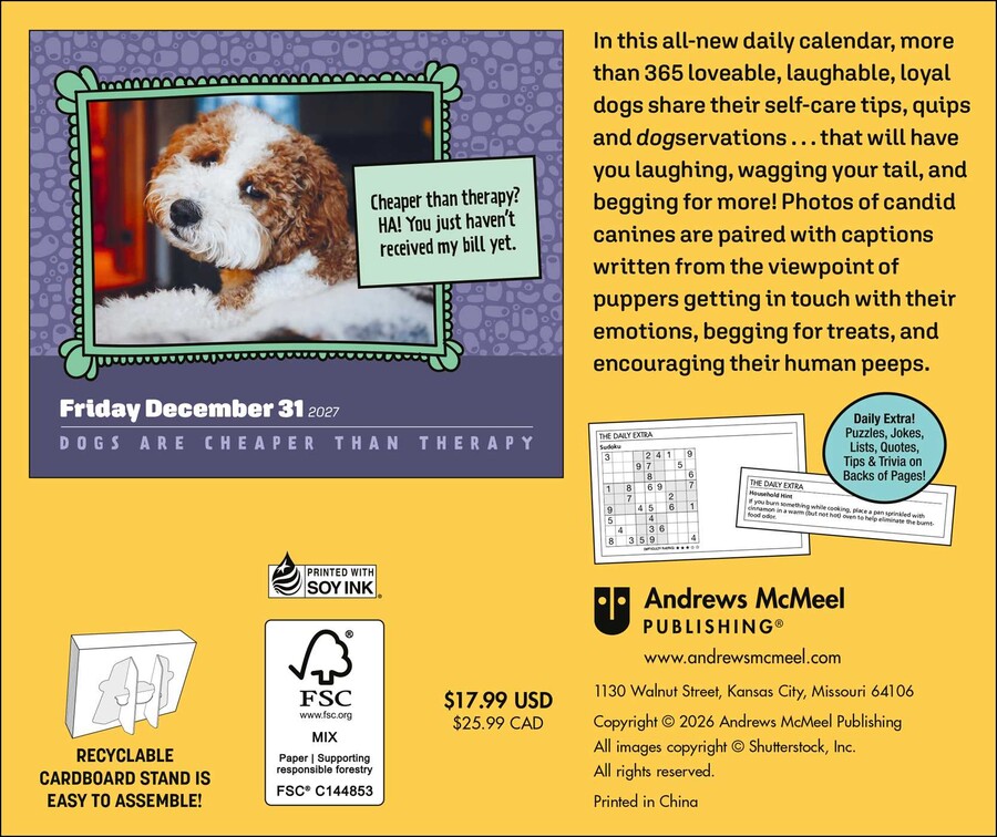 Dogs Are Cheaper Than Therapy 2027 Calendar