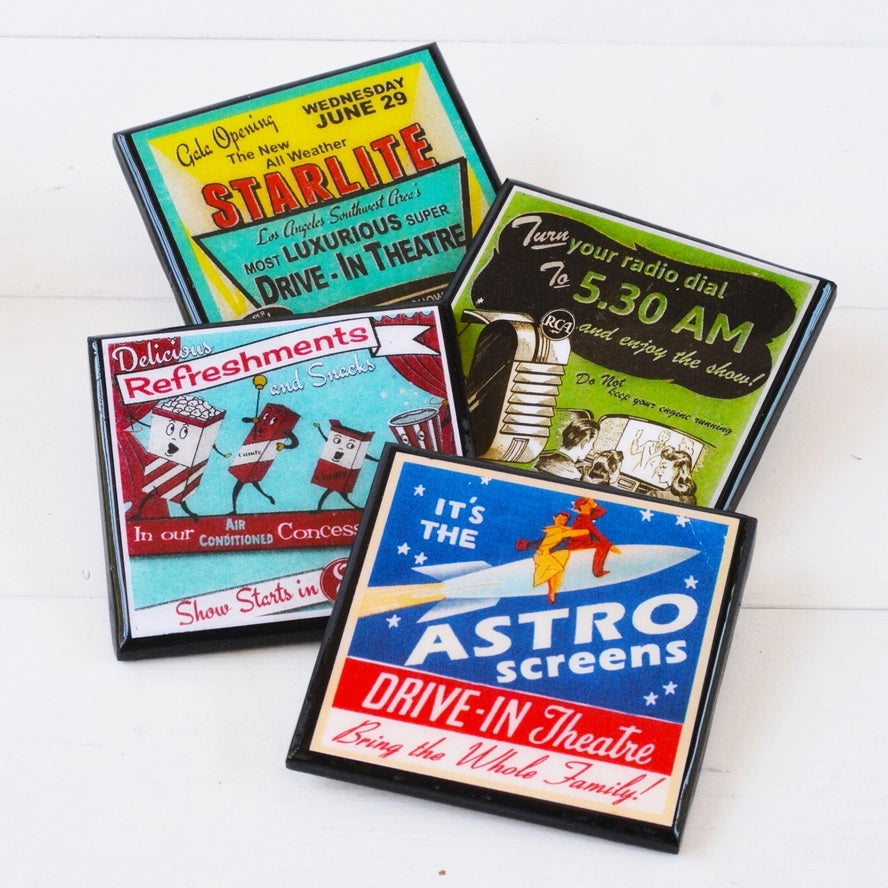 Double Feature Classic Drive-In Coaster Set Of 4