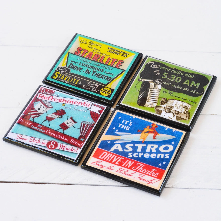 Double Feature Classic Drive-In Coaster Set Of 4