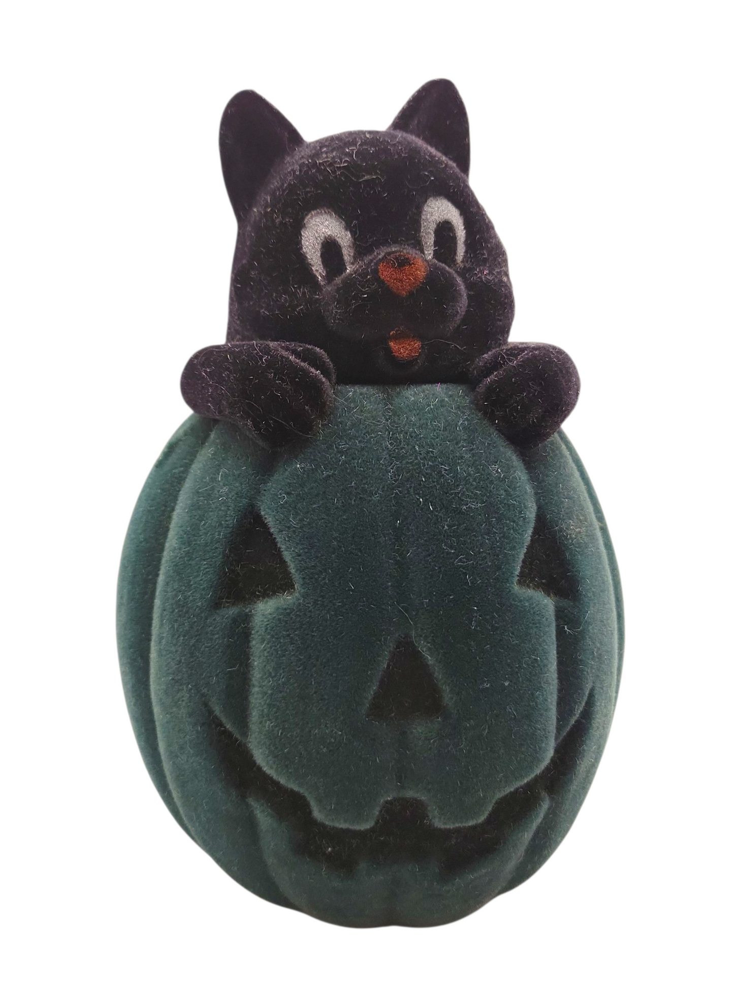 Flocked Cat In Pumpkin Assorted 8" DARK GREEN ONLY