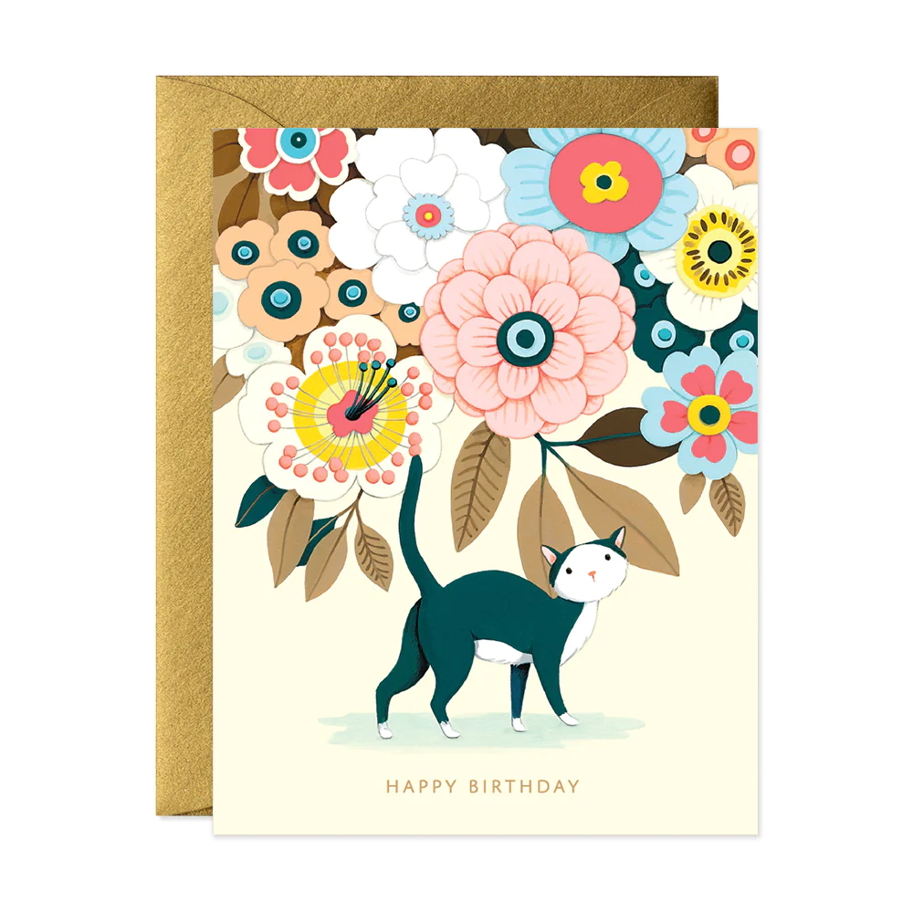 Card Floral Kitty Birthday